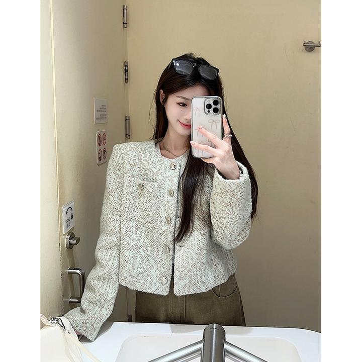 小香风粗花呢秋冬女士小个子名媛风短款开衫外套千金感高级气质上