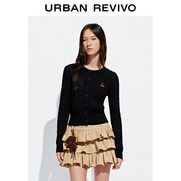 UR2025秋季新款女装休闲绞花肌理樱桃刺绣针织开衫UYY950116