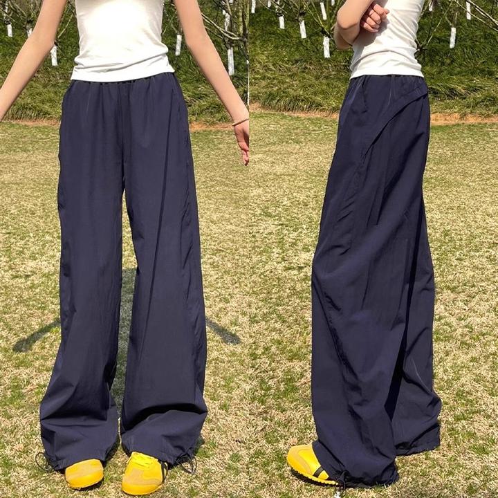 藏青色速干工装裤女2025夏季新款休闲直筒宽松百搭阔腿运动裤