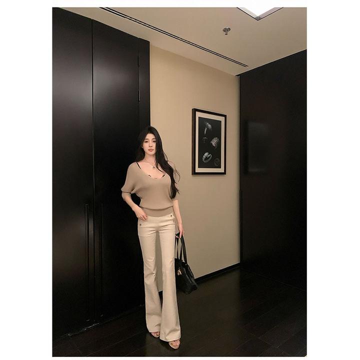 2025夏季修身蕾丝内搭显瘦网红针织气质时尚毛衣上衣高级感长裤女