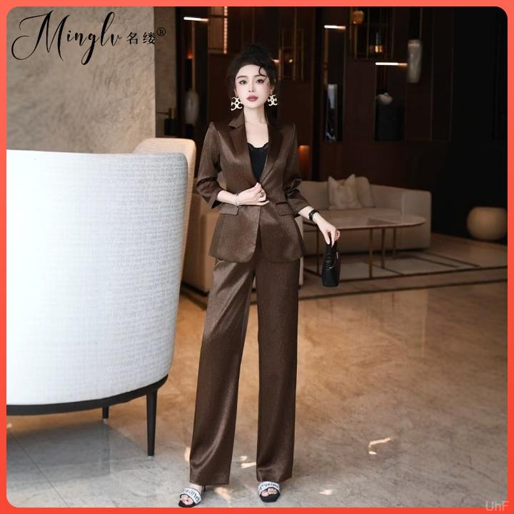 时尚秋季新款女高品提花精致职业装西装套装修身显瘦直筒裤两件套