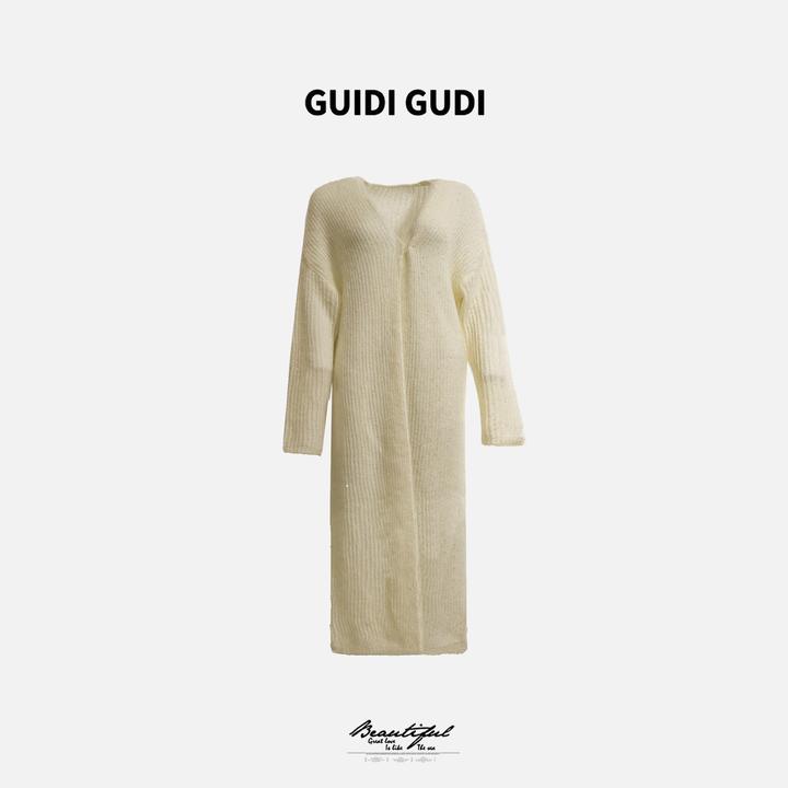 GUIDI GUDI【素锦长】简约V领宽松长袖大衣/黄加蓝