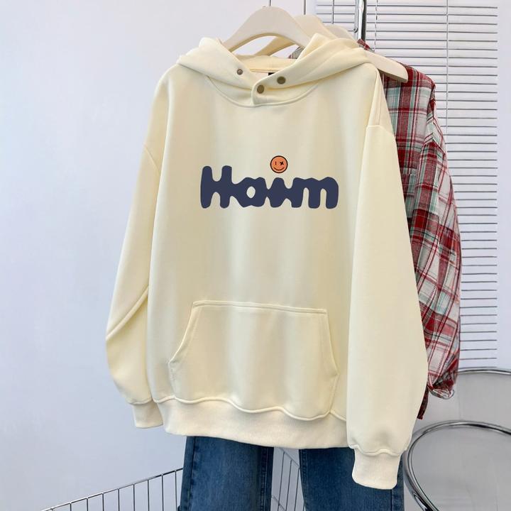 简约字母印花秋冬2025新款连帽抽绳卫衣小清新百搭外套上衣ins潮