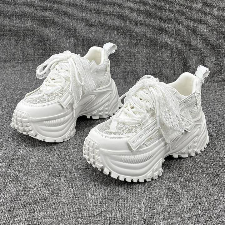 正品厚底松糕底运动潮鞋2025新款蕾丝网面透气超火增高老爹鞋女夏