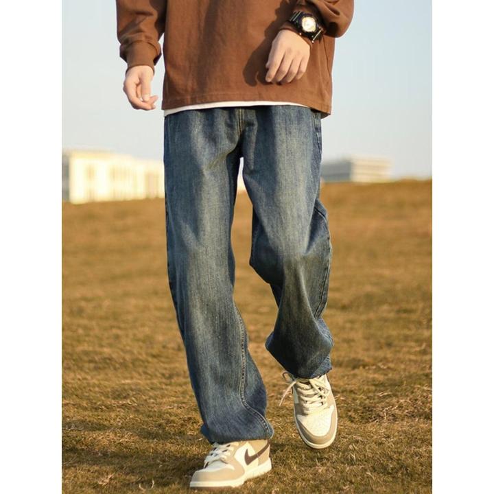 男士牛仔裤子水洗做旧牛仔裤男春秋宽松欧美高街vibe风长裤子高街