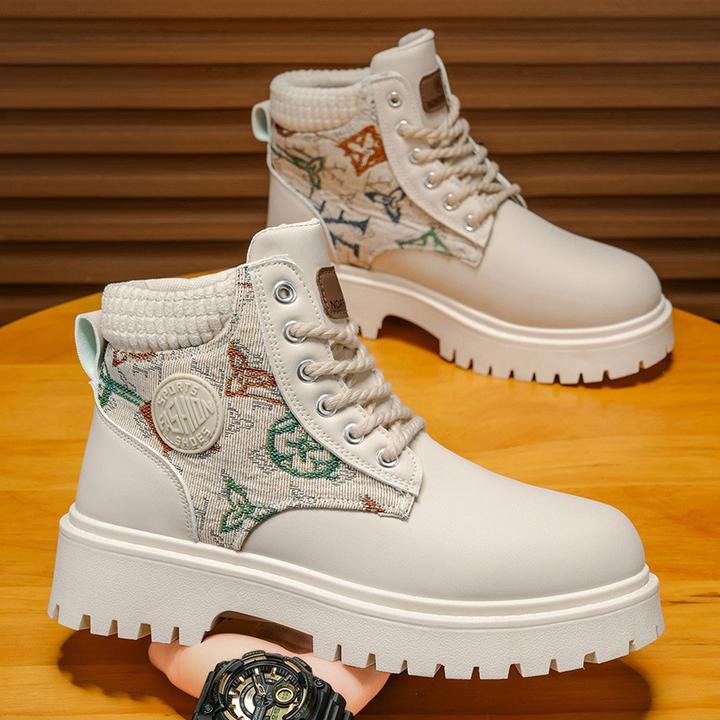 高帮美式工装短靴黑色皮靴运动机车骑行大头马丁靴冬季男士户外