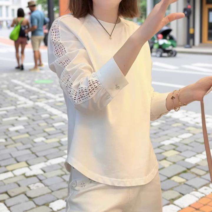 「肩膀镂空长袖」春季时尚圆领长袖肩膀镂空设计上衣T恤LK2502479
