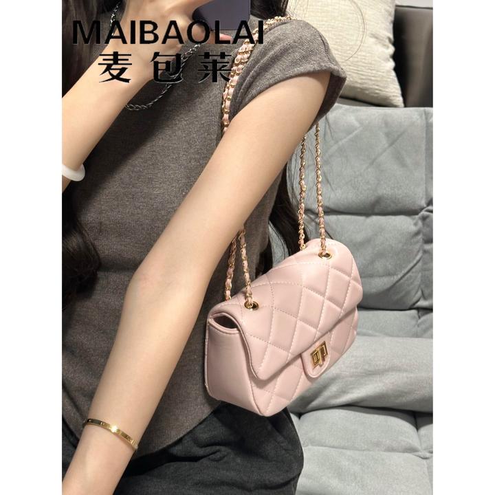 超火法式粉色菱格链条包包女式2025新款轻奢小众高级感单肩斜挎包