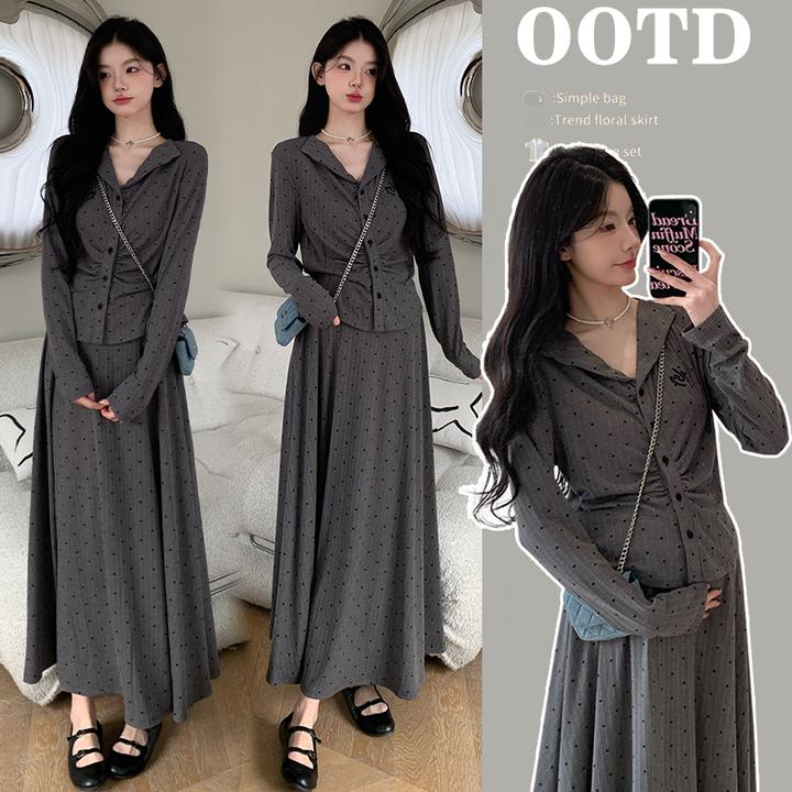 洋气孕妇装韩版显瘦2025春季新款长袖上衣孕妇半身裙穿搭两件套