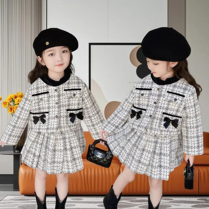 女童小香风两件套裙套装2025新款洋气小女孩宝宝百褶裙时髦春秋季