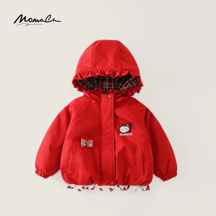 MOMOCO2025冬季女童洋气粉色纯色连帽保暖厚款外套77830138012