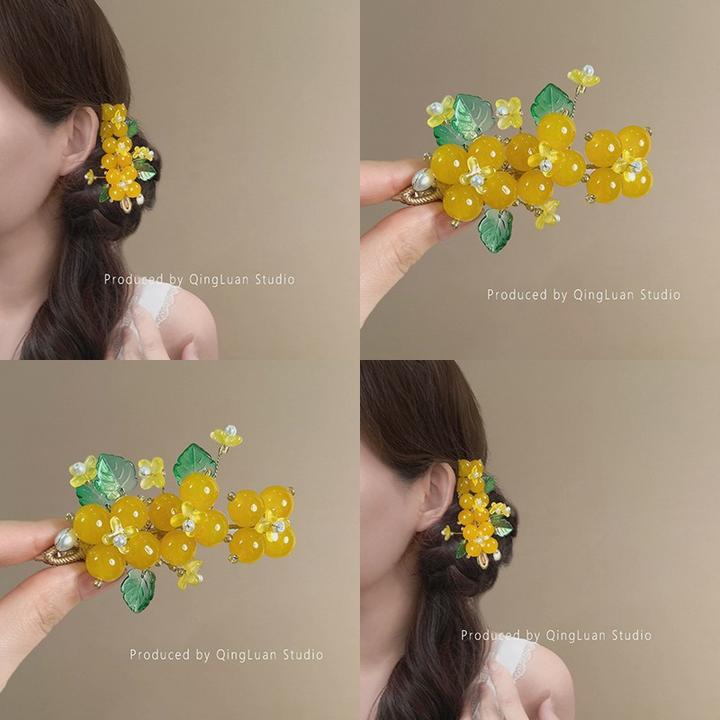 行芷间~醋酸手工桂花发饰流苏发夹2025边夹掩鬓超仙花朵发饰女