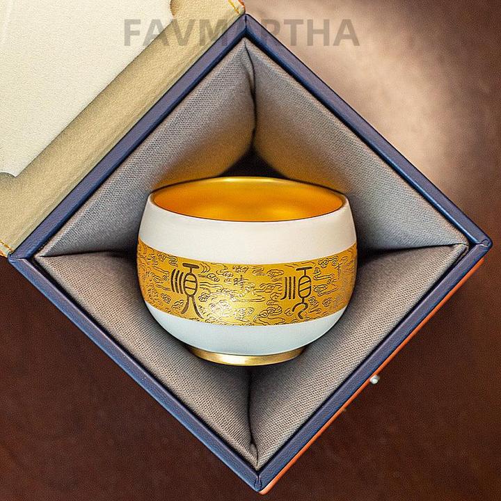 鎏金茶杯主人杯羊脂玉瓷陶瓷茶盏金建盏白瓷品茗杯功夫茶杯茶碗