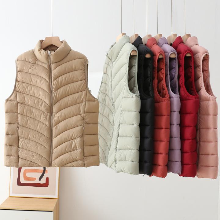 秋冬女士轻便保暖马甲时尚舒适拉链口袋马夹遮肉显瘦轻薄立领外穿