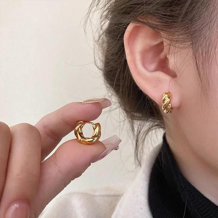 铜合金锆石耳饰 小众设计感时尚百搭高级感精致耳圈耳扣麻花耳环