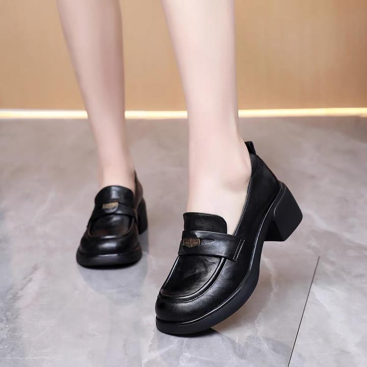 新款厚底复古乐福鞋女单鞋中粗跟休闲软底百搭女鞋1105