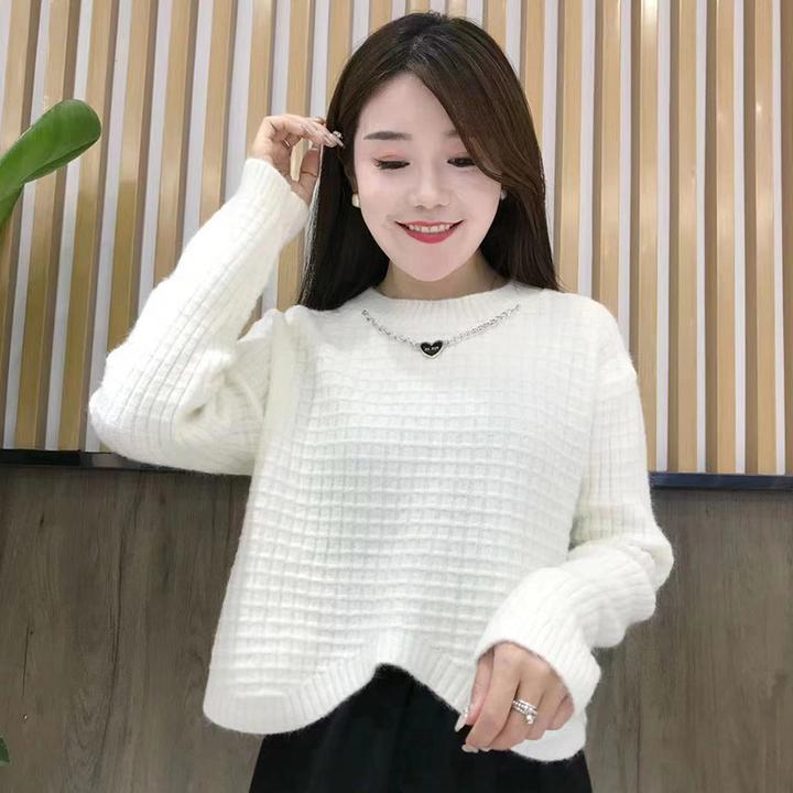 慵懒风时尚洋气圆领毛衣女2026年春秋新款宽松遮肉显瘦不规则上衣