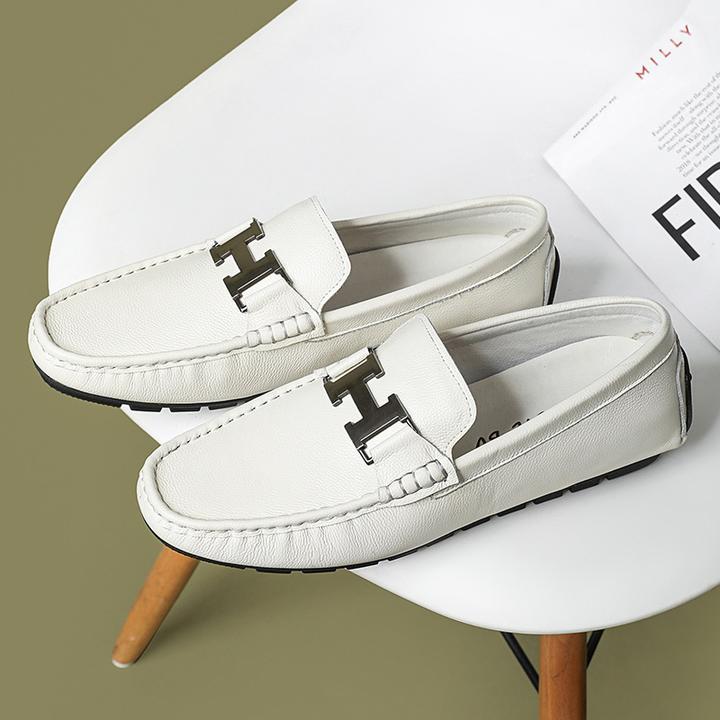 联名款白色豆豆鞋男一脚蹬懒人鞋软底商务休闲皮鞋