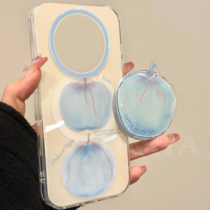 蓝色苹果适用华为mate70pro手机壳带磁吸支架HUAWEImate60新款50