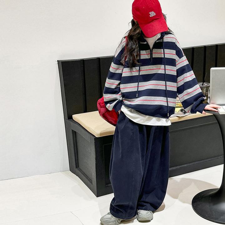 女童秋装套装洋气儿童条纹宽松卫衣休闲裤两件套10-15岁中大童装