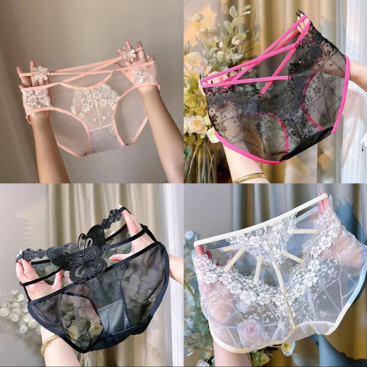 四条不同组合大码女士性感网纱透气镂空高腰全包臀内裤适合胖mm