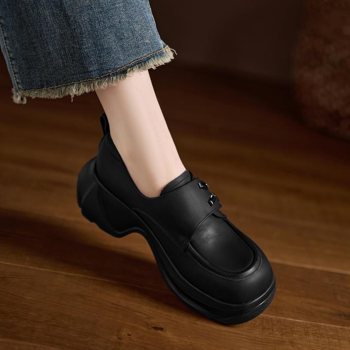小个子手工女鞋7.5cm~春季秋季厚底高跟鞋时尚百搭小皮鞋复古单鞋
