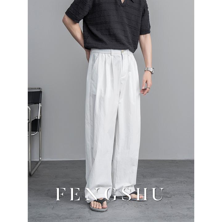 FENGSHU 夏季薄款透气宽松直筒阔腿裤潮流百搭纯色白色简约休闲裤