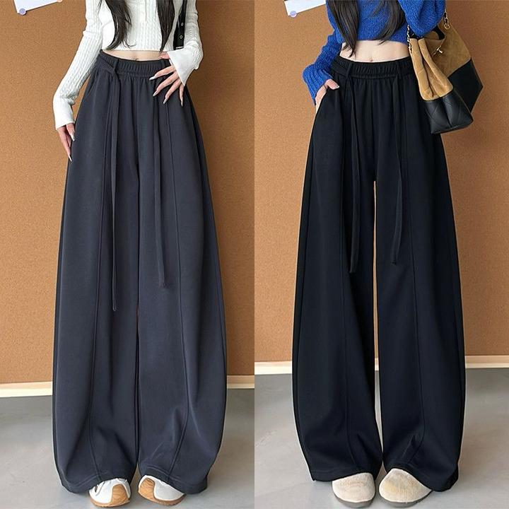 深灰色弯刀运动裤女秋冬2025新款高腰宽松显瘦垂感加绒香蕉阔腿裤