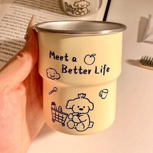 可爱小狗漱口杯家用牙刷杯子洗漱杯情侣学生宿舍不锈钢牙具牙缸杯