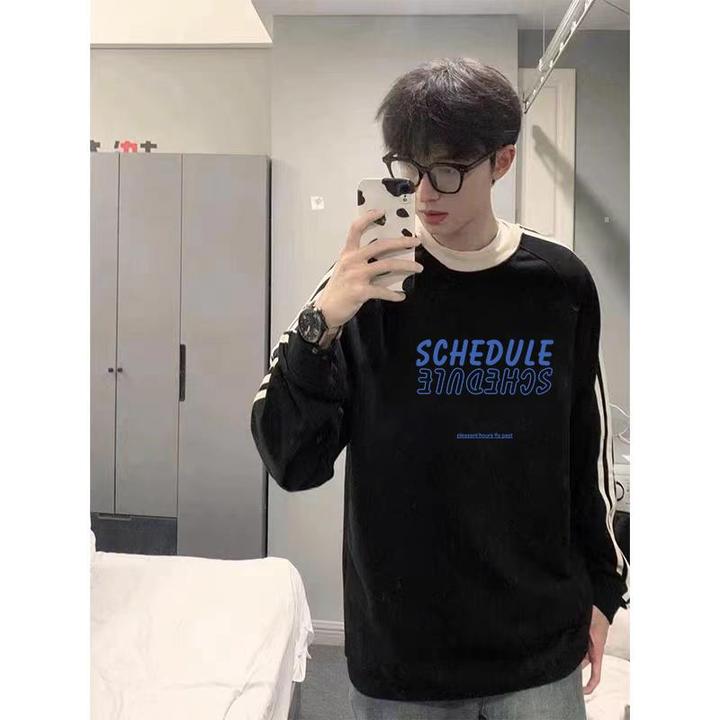 潮走美式重磅卫衣男款春夏季2025新款高街痞帅潮牌三条杠拼接上衣