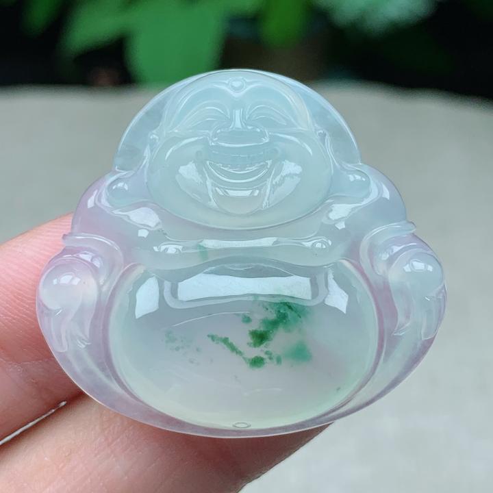 y缅甸天然翡翠A货32.2-35.8-6.4玉石老坑冰种飘花佛公吊坠女士