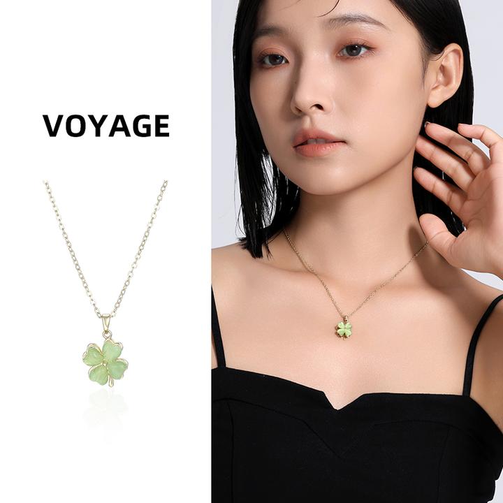铜合金项链 绿色四叶草树脂吊坠项链女款2025年新款爆款配饰饰品