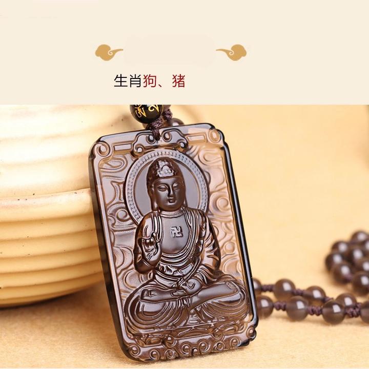 天然冰种黑曜石方牌本命佛吊坠属狗猪佩戴守护神挂坠男女护身礼物