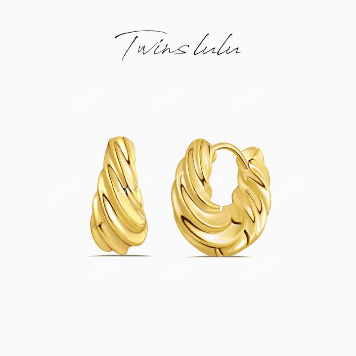 TWINS LULU 镀K金 气质时尚感百搭素款经典纽纹耳环TSL1717