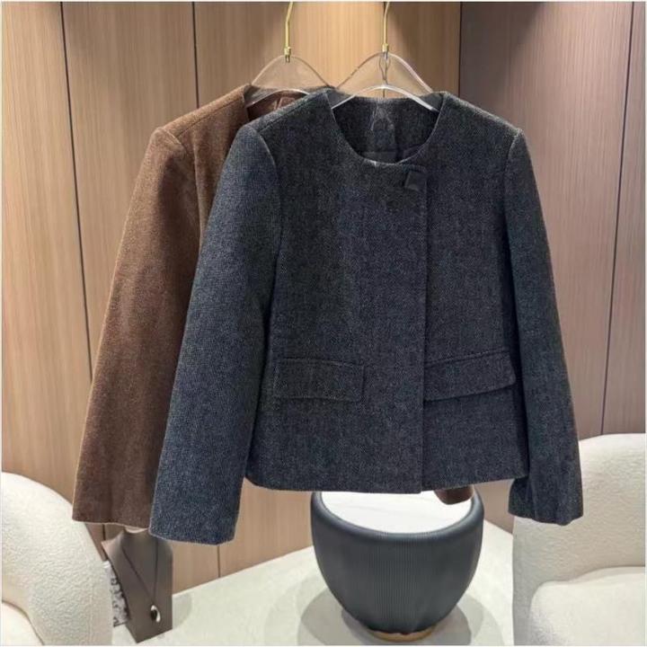 50羊毛呢外套羽绒填充韩版复古干练短款保暖鸭绒服秋冬427