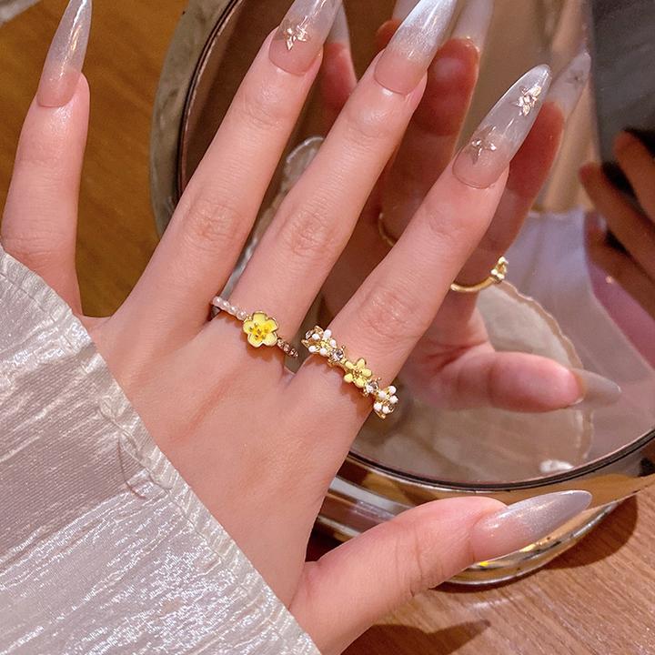 合金戒指 森系甜美小清新花朵戒指女精致微镶锆石开口食指戒网红