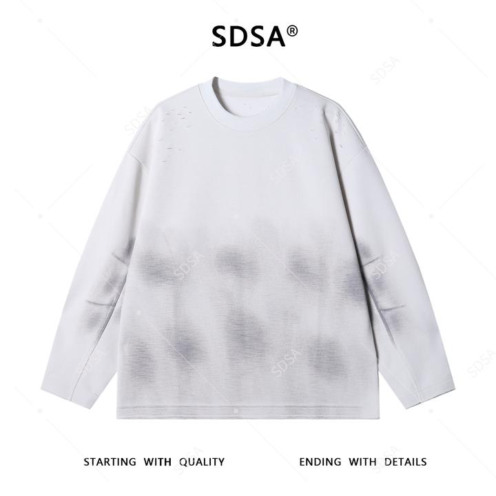 SDSA男士秋冬新款痞帅男装潮牌褶皱扎染圆领卫衣百宽松简约上衣