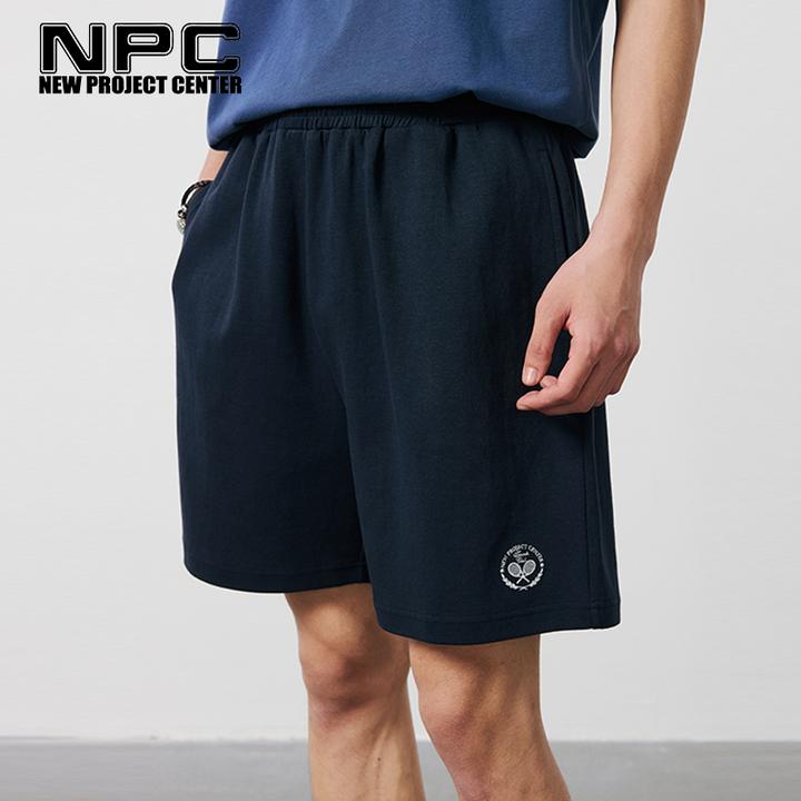 NPC潮牌网球系列刺绣网球拍直筒休闲短裤男透气松紧腰NP54SR37 J