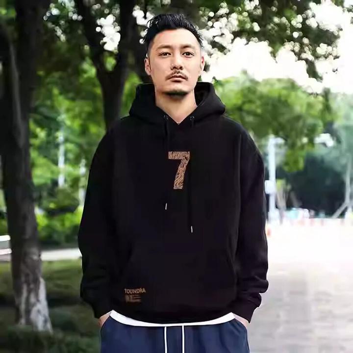 仓石一树潮牌数字7美式连帽卫衣男士秋冬季新款宽松纯棉加绒外套