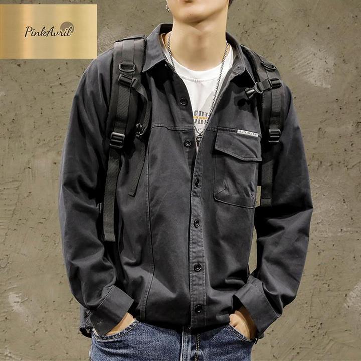 PinkAvril感衬衫男士长袖设计感小众宽松潮牌大码衬衣工装夹克外