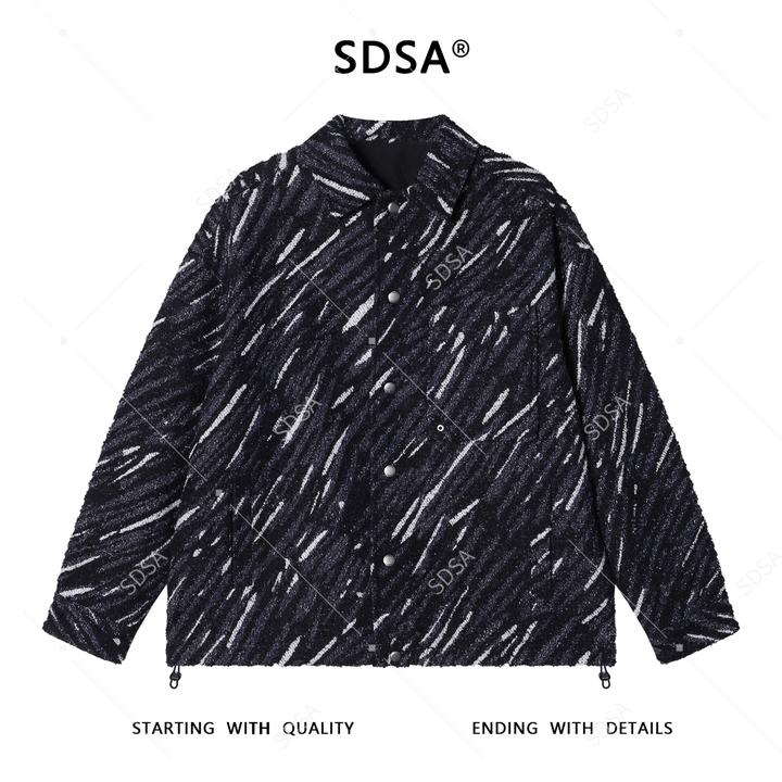SDSA秋冬新款痞帅男装美式撞色纽扣翻领夹克外套下摆松紧百搭上衣