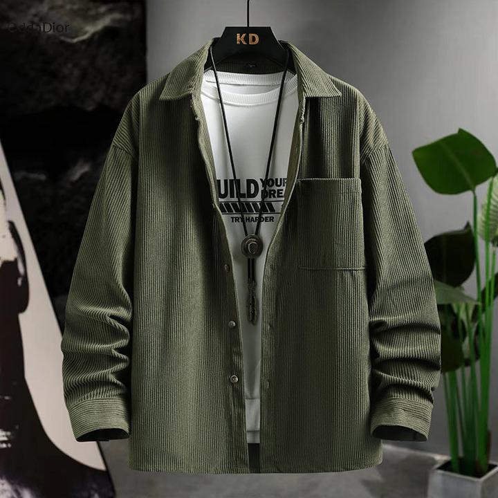 EDDADIOR春秋男士长袖衬衫休闲款潮流百搭宽松时尚灯芯绒外套