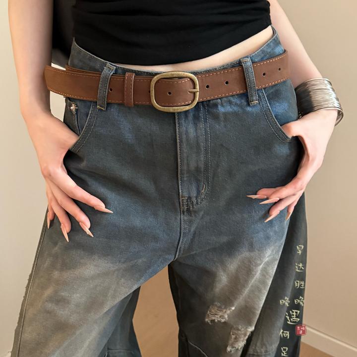 美式复古咖色卡扣宽皮带女款小众高级感装饰配牛仔裤腰带腰间配饰