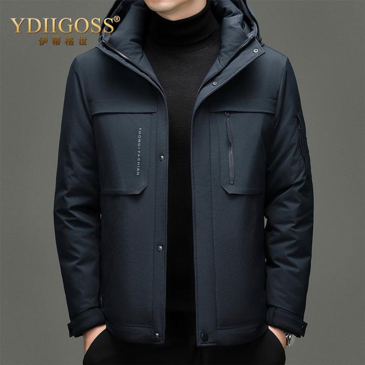 YDIIGOSS连帽羽绒服男士冬季工装户外防寒服男装时尚休闲百搭保暖