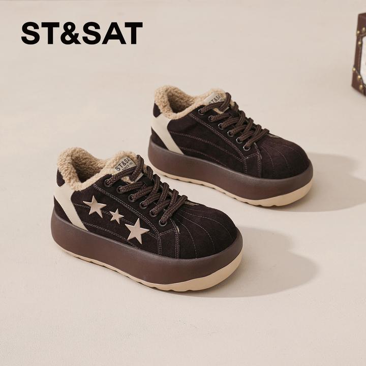 星期六星星鞋子女款秋冬2025新款冬季加绒休闲板鞋轻奢松糕棉鞋女