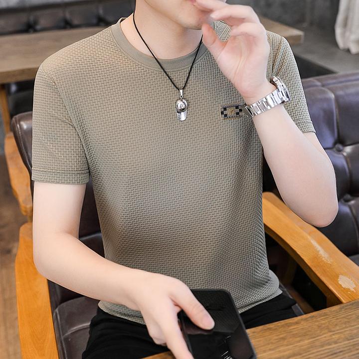 夏季男士冰爽短袖T恤冰丝半袖速干体恤薄款高弹性潮流帅气上衣服