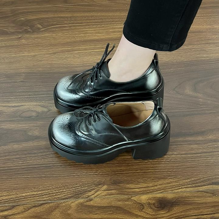 10cm圆头粗跟单鞋女厚底新款欧美高跟浅口时尚百搭漆皮单鞋女鞋