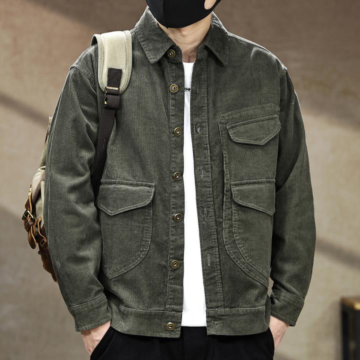 美式复古灯芯绒上衣外套男春秋新款潮牌阿美咔叽宽松休闲工装夹克
