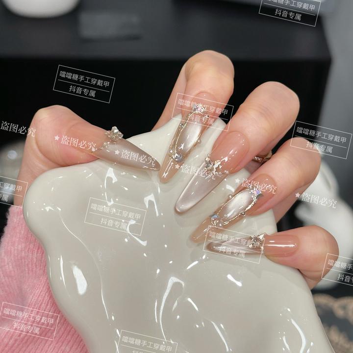 【冰蝶琥珀】纯手工穿戴甲气质款光疗美甲可拆卸贴片10片装