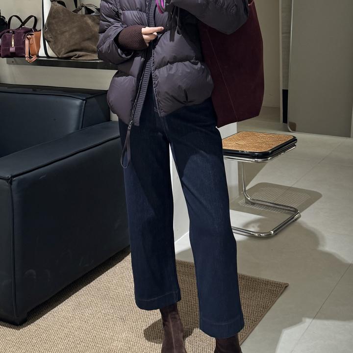 【UME WINTER】牛仔四面弹直筒水洗极简风加绒9分裤